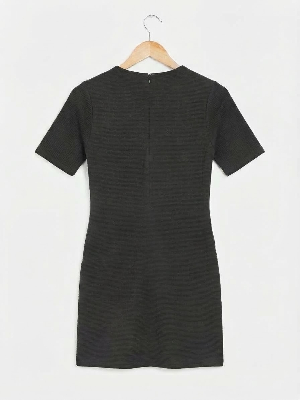 Tailored Short-Sleeve Thick Ribbed Dress in Black Office Casual Day To Night - Picture 3 of 6